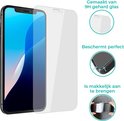 Gehard glas screenprotector voor telefoon, met informatie over plaatsing en bescherming.