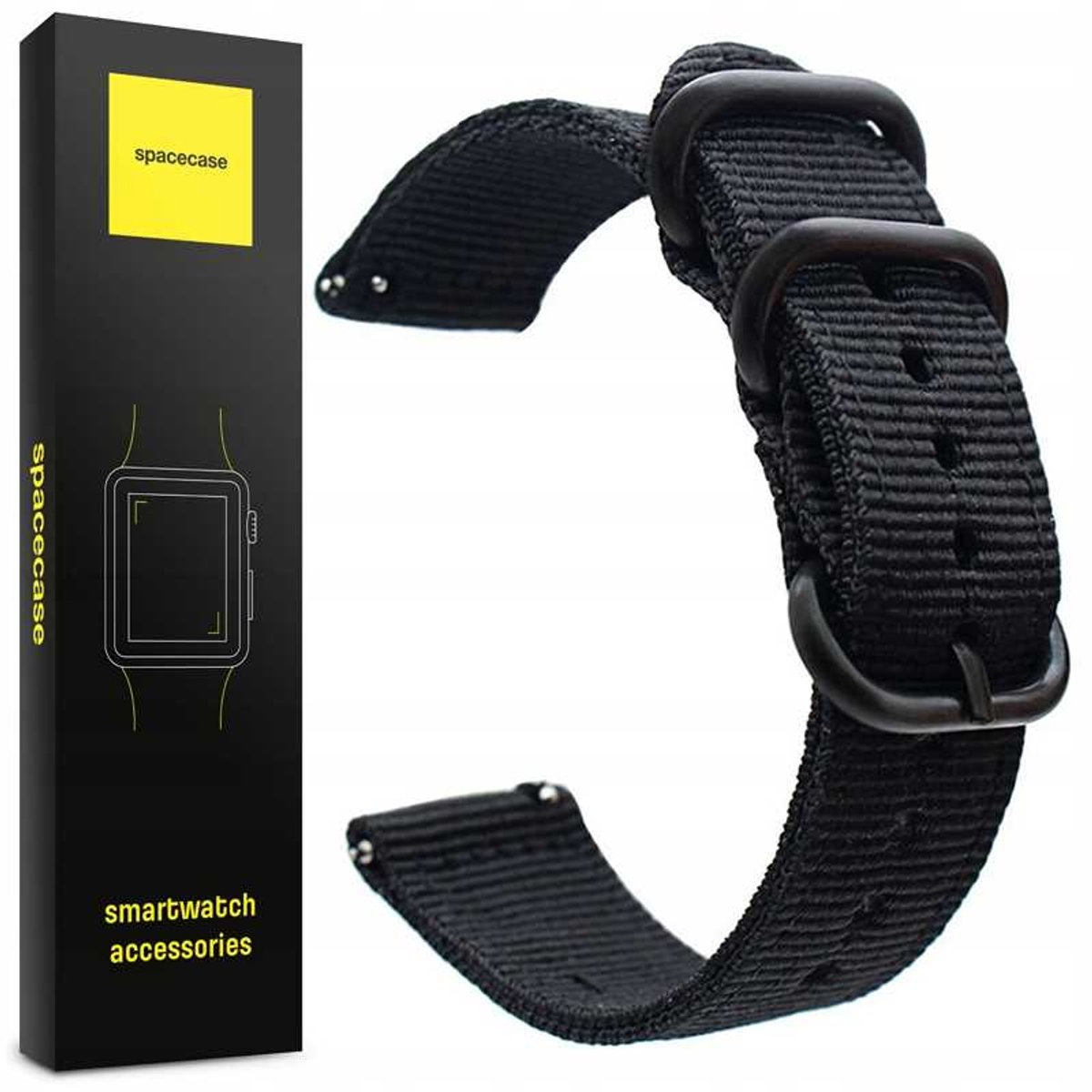 Spacecase Nato Horlogeband Band 18Mm Zwart Voor Huawei Samsung