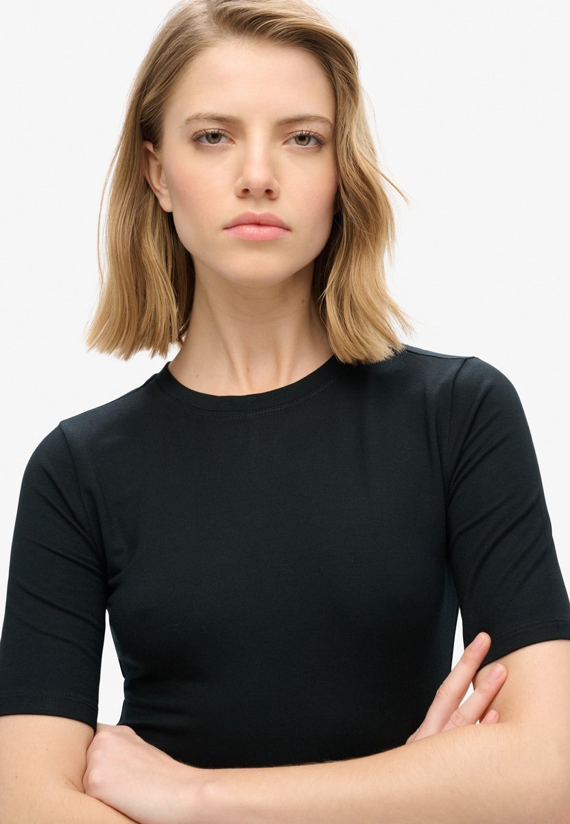 Superdry Jersey midi-jurk met korte mouwen Dames Jurken Zwart