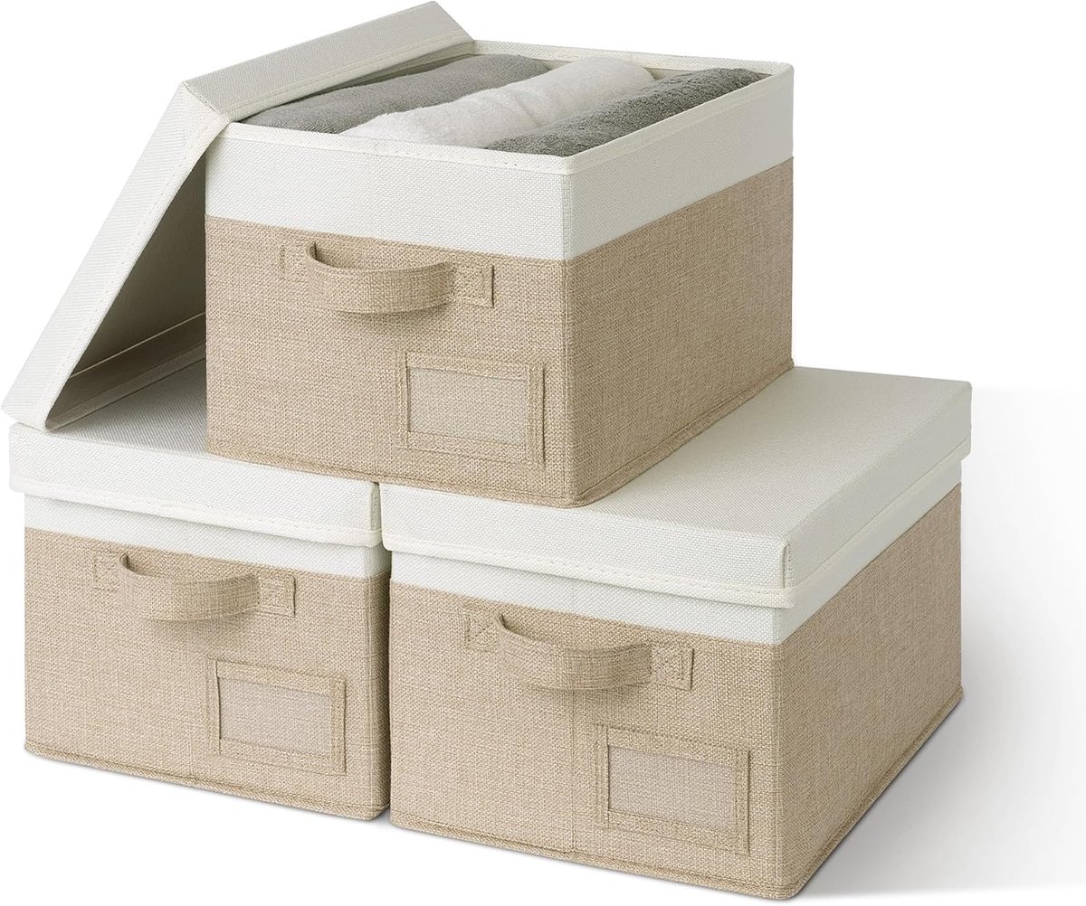 Opbergboxen met Deksels - Set van 3 Opvouwbare Stoffen Organizers voor Kleding en Huishoudelijke Items - Ruim en Stapelbaar