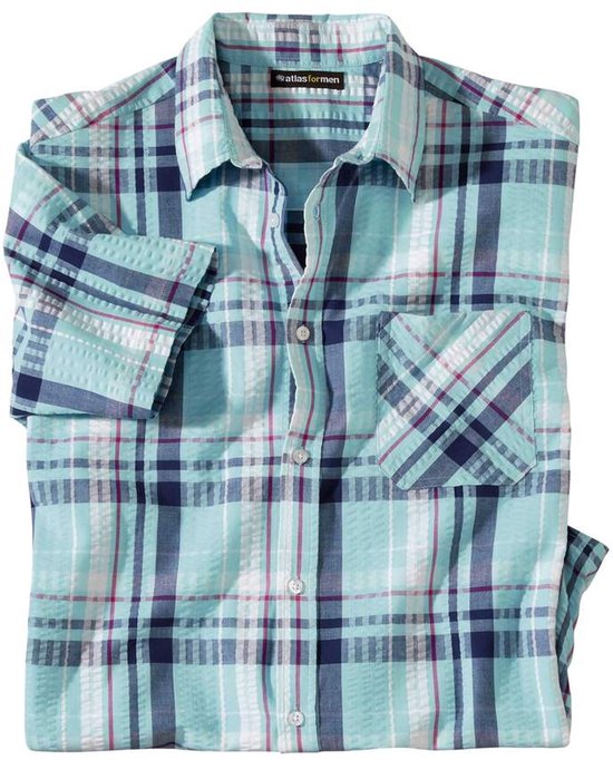 ATLAS FOR MEN - Geruit overhemd van gewafeld katoen Cycladen - Heren - Verkrijgbaar in grote maten - 4XL
