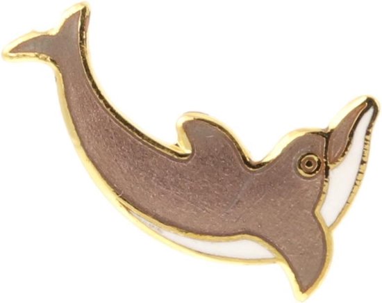 Behave® Sierpin- kleding pin - dolfijn- bruin wit emaille 2,5 cm