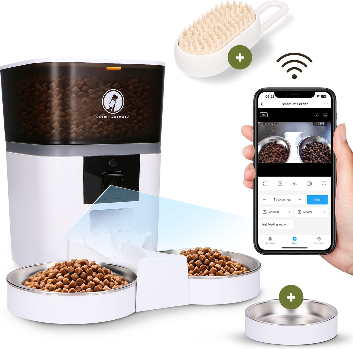 Afbeelding 2 van Prime AnimalZ 2 in 1 Automatische voerbak kat & hond - Voerautomaat met Camera - Dubbele Voederbak met Full HD 1080P Camera - Two-way Audio - 4 Liter - Wit