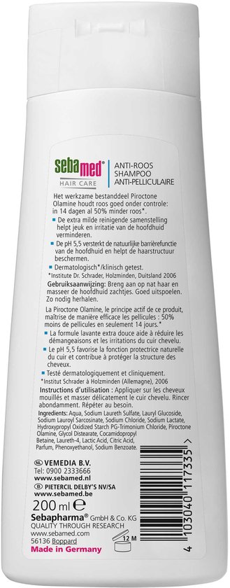 Sebamed Anti-Roos Shampoo - Zeepvrij - 50% minder roos binnen 14 dagen - Piroctone olamine vermindert jeuk, roodheid en irritatie - 200 ml