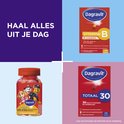 Collage: Flesje met 60 gummies Paw Patrol, verpakking met 100 dragees Vitamine B B-Complex, verpakking met 30 dragees Totaal 30.