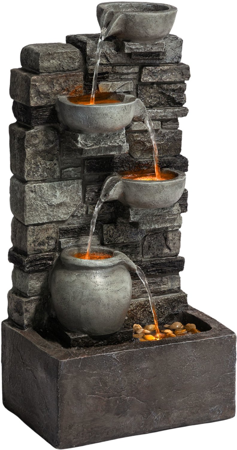 Teamson Home Tuin Waterornament - Waterfontein - 4-Laags Steenontwerp - Grijs