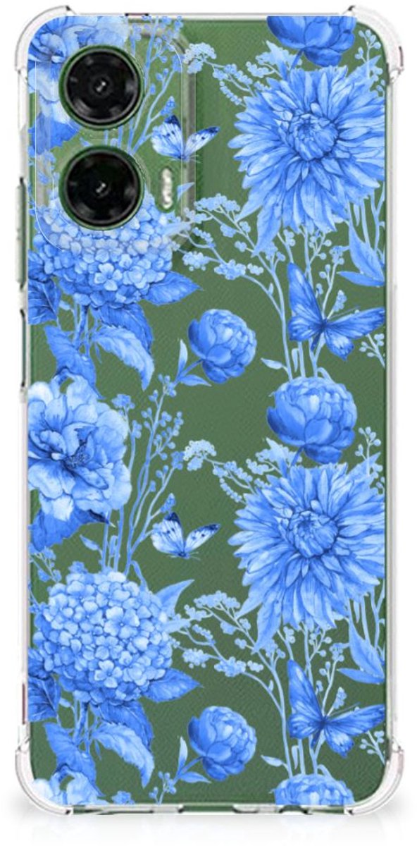 TPU Case Anti-Shock voor Case voor Motorola Moto G35 Flowers Blue