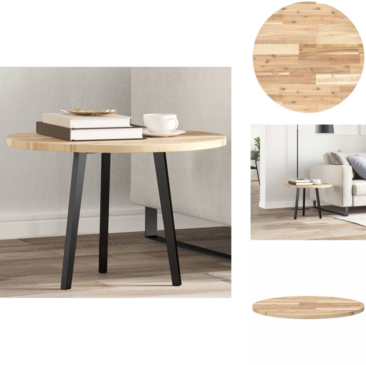 vidaXL Tafelblad rond 90x2,2 cm massief acaciahout, tafelblad, houten