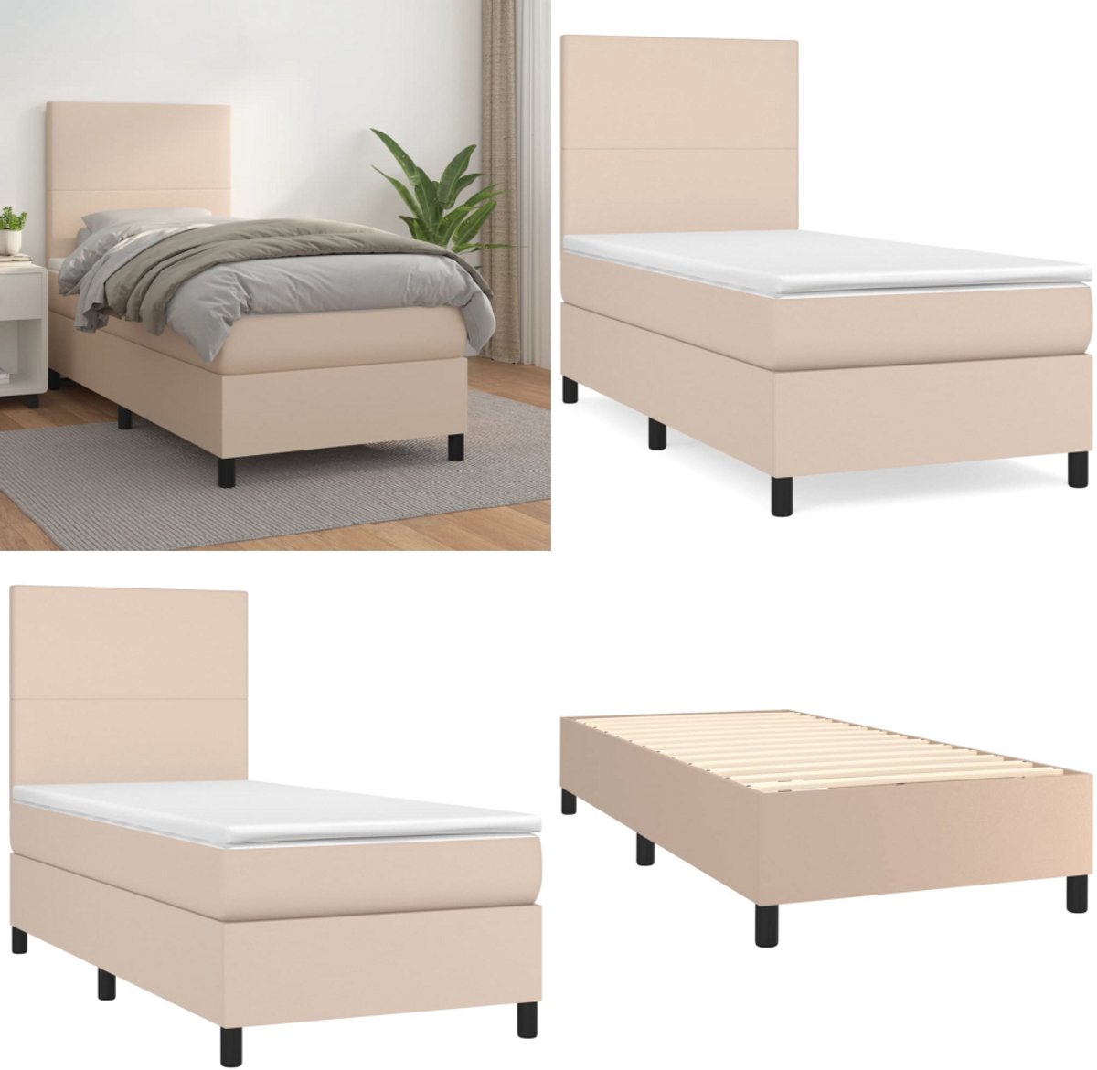 VidaXL Boxspring met matras kunstleer cappuccinokleurig 80x200 cm Boxspring Boxsprings Bed Slaapmeubel