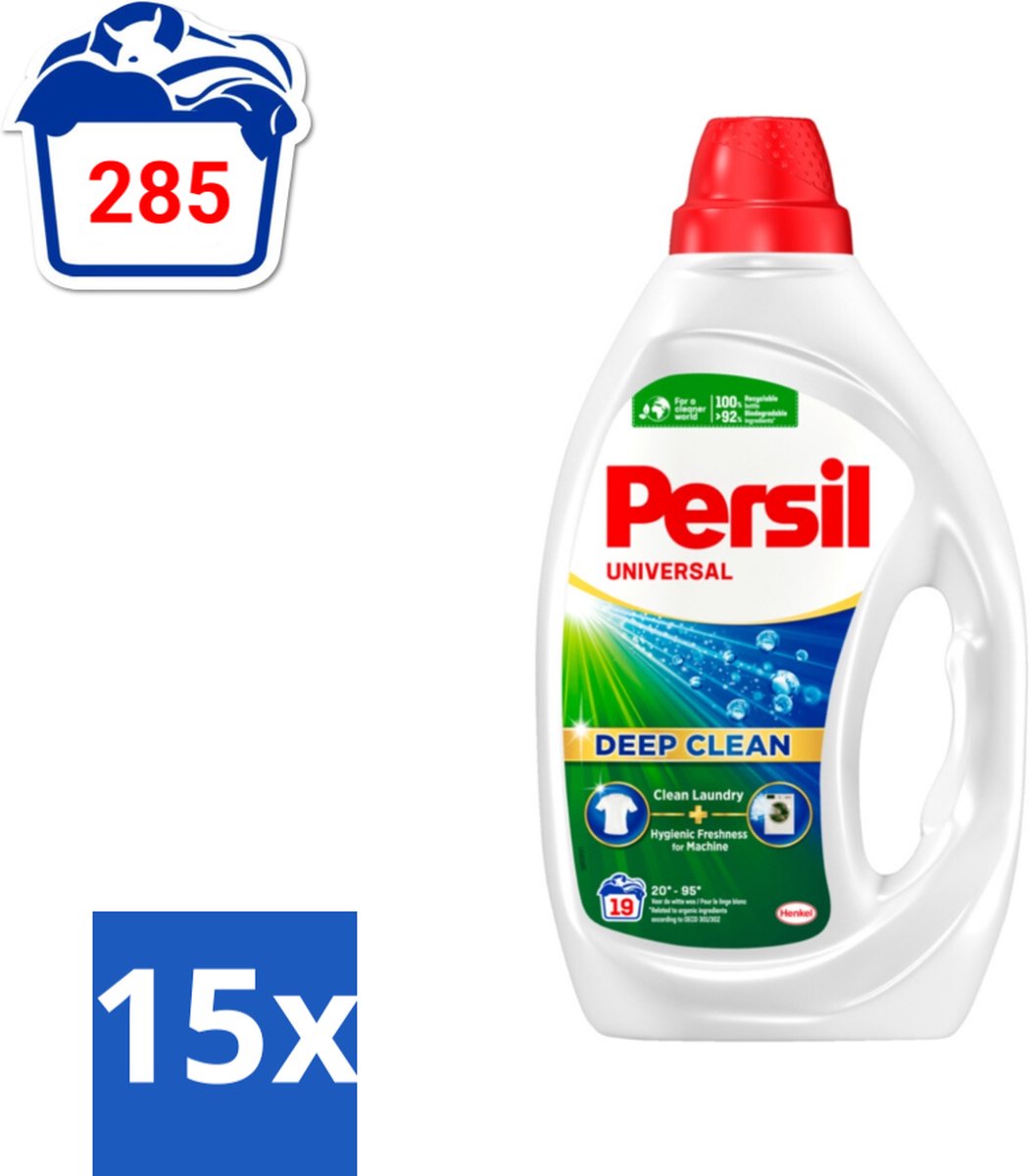 15 x Persil Universal - Deep clean - Vloeibaar Wasmiddel - Witte en Gekleurde Was - 19 Wasbeurten - Wasmiddel - Diepgewas - Vlekverwijdering - Hygiëne - Frisheid