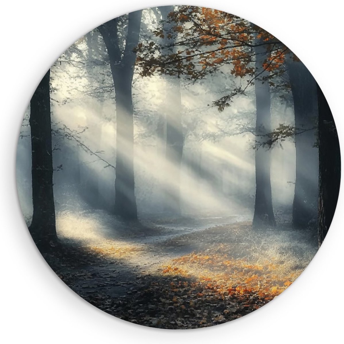 Saammp Muurcirkel Hout - Natuur - Bos met paarse bloemen - landschappen - Ø 80 - Wandcirkel - Wanddecoratie Cirkel - Muurdecoratie Woonkamer - Slaapkamer decoratie - Rond Schilderij