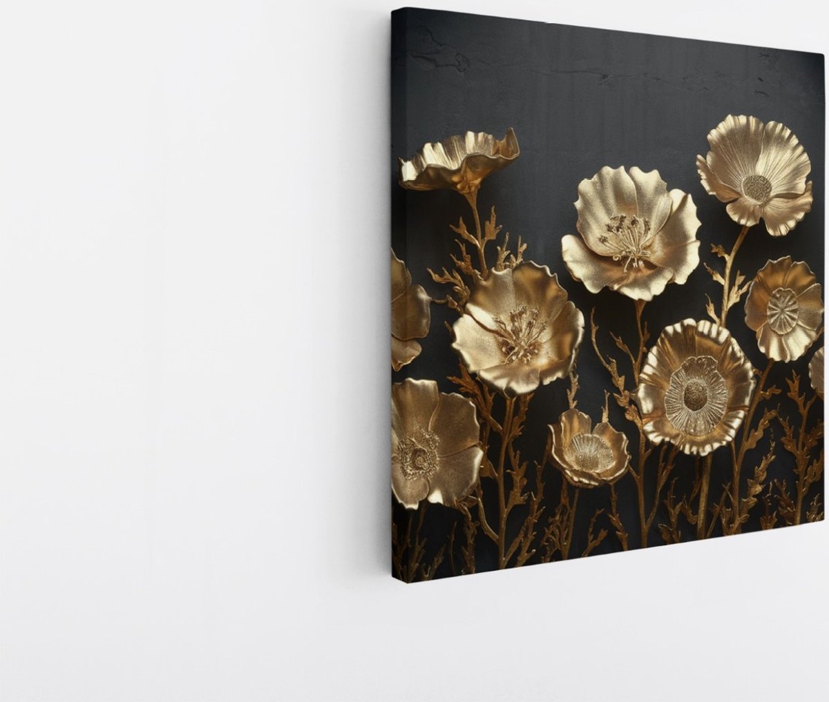 Saammp Canvas Schilderij - Goude bloemen - Abstract - 60x60 - Foto op canvas - Wanddecoratie - Muurdecoratie Woonkamer - Kantoor Decoratie Multicolor