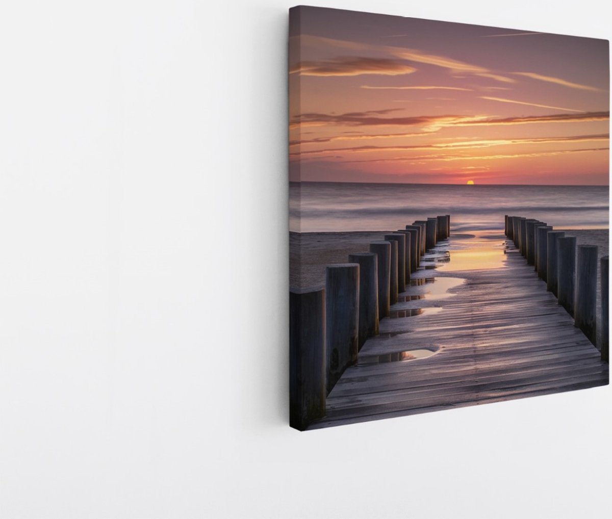 Saammp Canvas Schilderij - Steiger naar de zee met zonsondergang - Landschap - Natuur - 30x30 - Foto op canvas - Wanddecoratie - Muurdecoratie Woonkamer - Slaapkamer decoratie - Canvas Print Multicolor