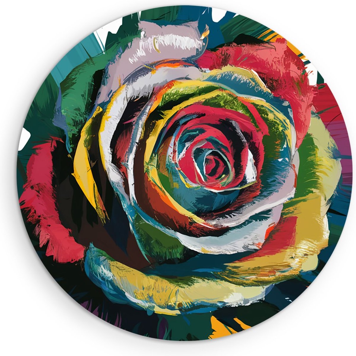 Saammp Forex Muurcirkel - Kleurrijke Roos Abstract Kunst - Natuur - Ø 30 - Wandcirkel - Wanddecoratie Cirkel - Muurdecoratie Woonkamer - Kantoor Decoratie