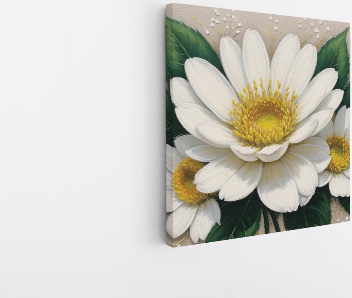 Saammp Canvas Schilderij - Grote Witte Bloemen - Natuur - Abstract - 40x40 - Foto op canvas - Wanddecoratie - Muurdecoratie Woonkamer - Kantoor Decoratie Multicolor