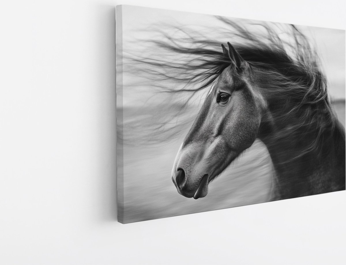 Saammp Canvas Schilderij - Manen in de wind - Paard - Dieren - Portret - 60x40 - Foto op canvas - Wanddecoratie - muurdecoratie Woonkamer - Slaapkamer decoratie - Canvas Print Multicolor