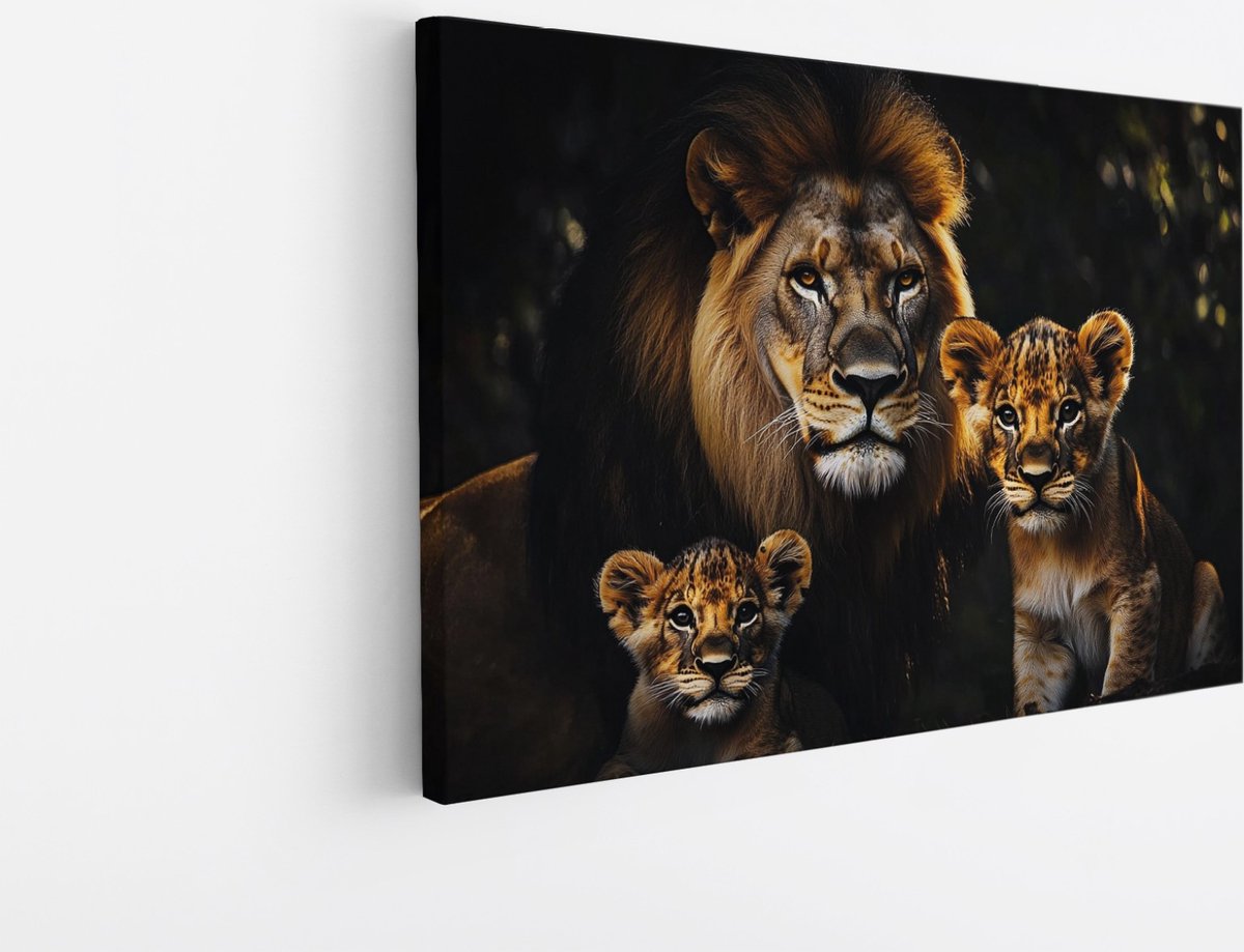 Saammp Canvas Schilderij - Leeuwen familie in de jungle - Natuur - Dieren - 30x20 - Foto op canvas - Wanddecoratie - Muurdecoratie Woonkamer - Slaapkamer decoratie - Canvas Print Multicolor