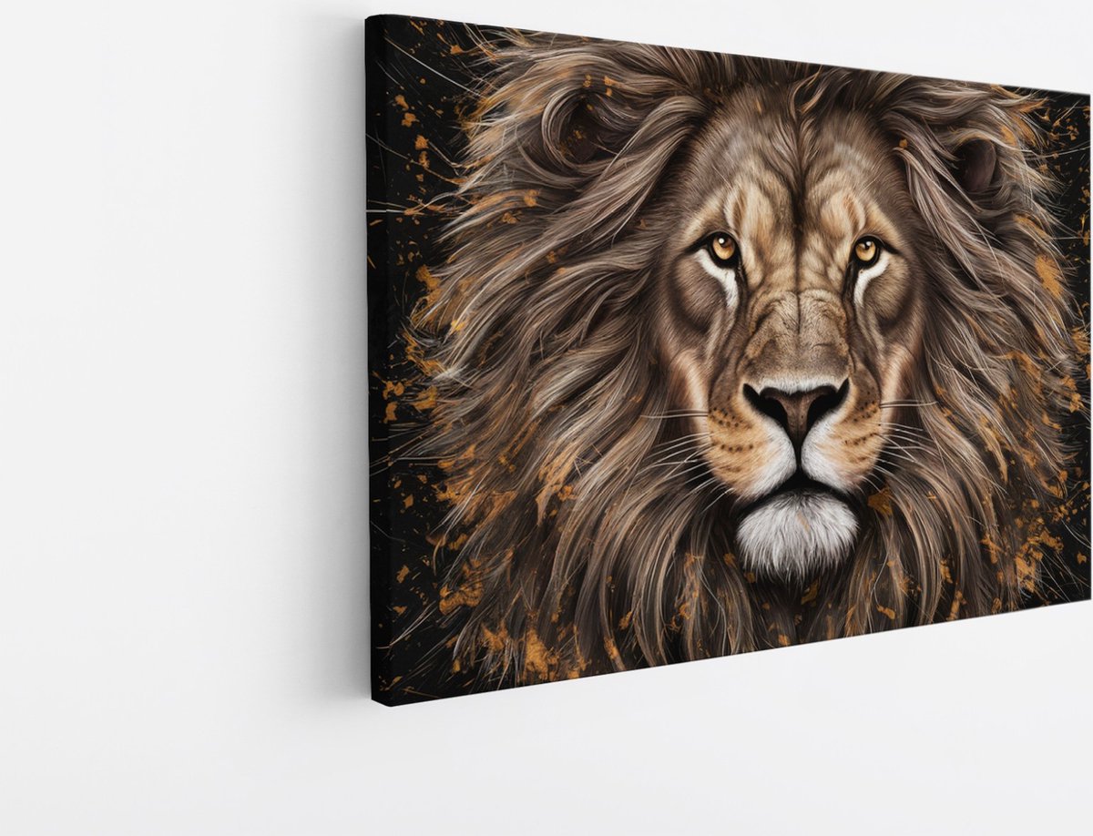 Saammp Canvas Schilderij - Abstracte Leeuw - Portret - zwart - Dieren - Natuur - 120x80 - Foto op canvas - Wanddecoratie - Muurdecoratie Woonkamer - Slaapkamer decoratie - Canvas Print Multicolor