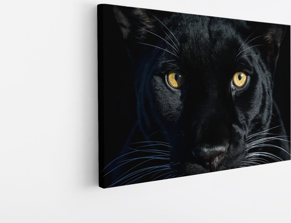 Saammp Canvas Schilderij - Zwarte Panter Portret - Natuur - Dieren - 120x80 - Foto op canvas - Wanddecoratie - Muurdecoratie Woonkamer - Slaapkamer decoratie - Canvas Print Multicolor