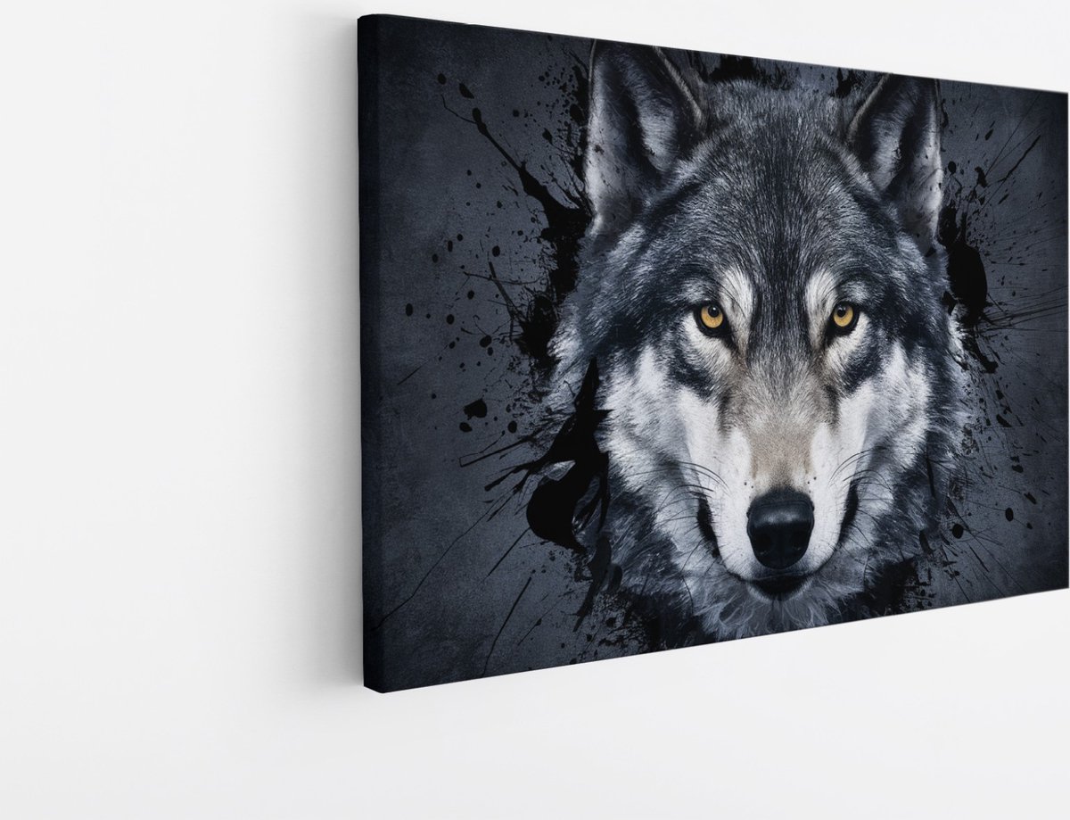 Saammp Canvas Schilderij - Wolf - Abstract - Dieren - Natuur - 50x40 - Foto op canvas - Wanddecoratie - muurdecoratie Woonkamer - Slaapkamer decoratie - Canvas Print Multicolor