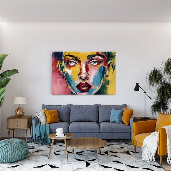 Tableau sur toile Saammp - Femme au visage coloré - abstrait - 70x50 - Photo sur toile - Décoration murale - Décoration murale Salon - Décoration chambre - Impression sur toile