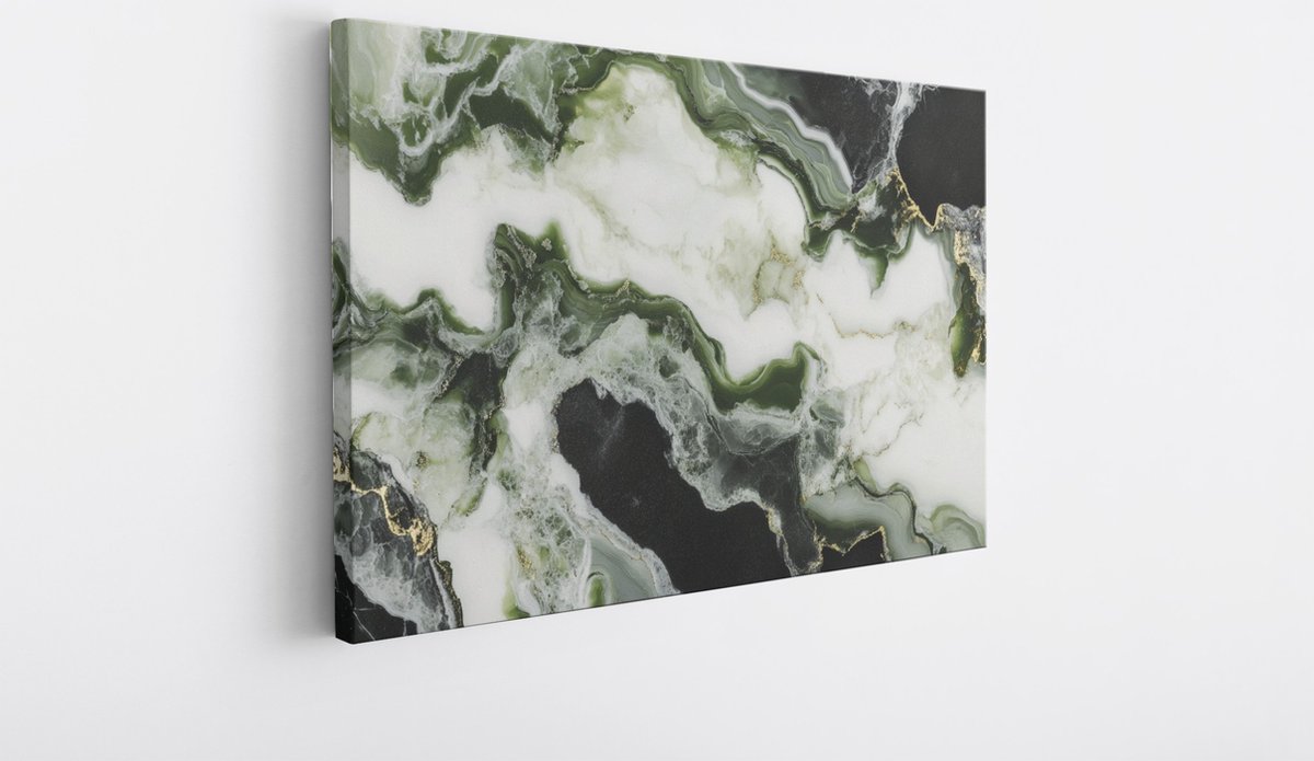 Saammp Canvas Schilderij - Groen wit marmer - Abstract kunstwerk - 40x30 - Foto op canvas - Wanddecoratie - Muurdecoratie Woonkamer - Slaapkamer decoratie - Canvas Print Multicolor