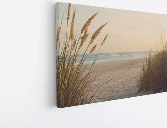 Tableau sur toile Saammp - Plage avec plantes - Mer - Dunes - 50x40 - Photo sur toile - Décoration murale - Décoration murale Salon - Décoration chambre - Impression sur toile