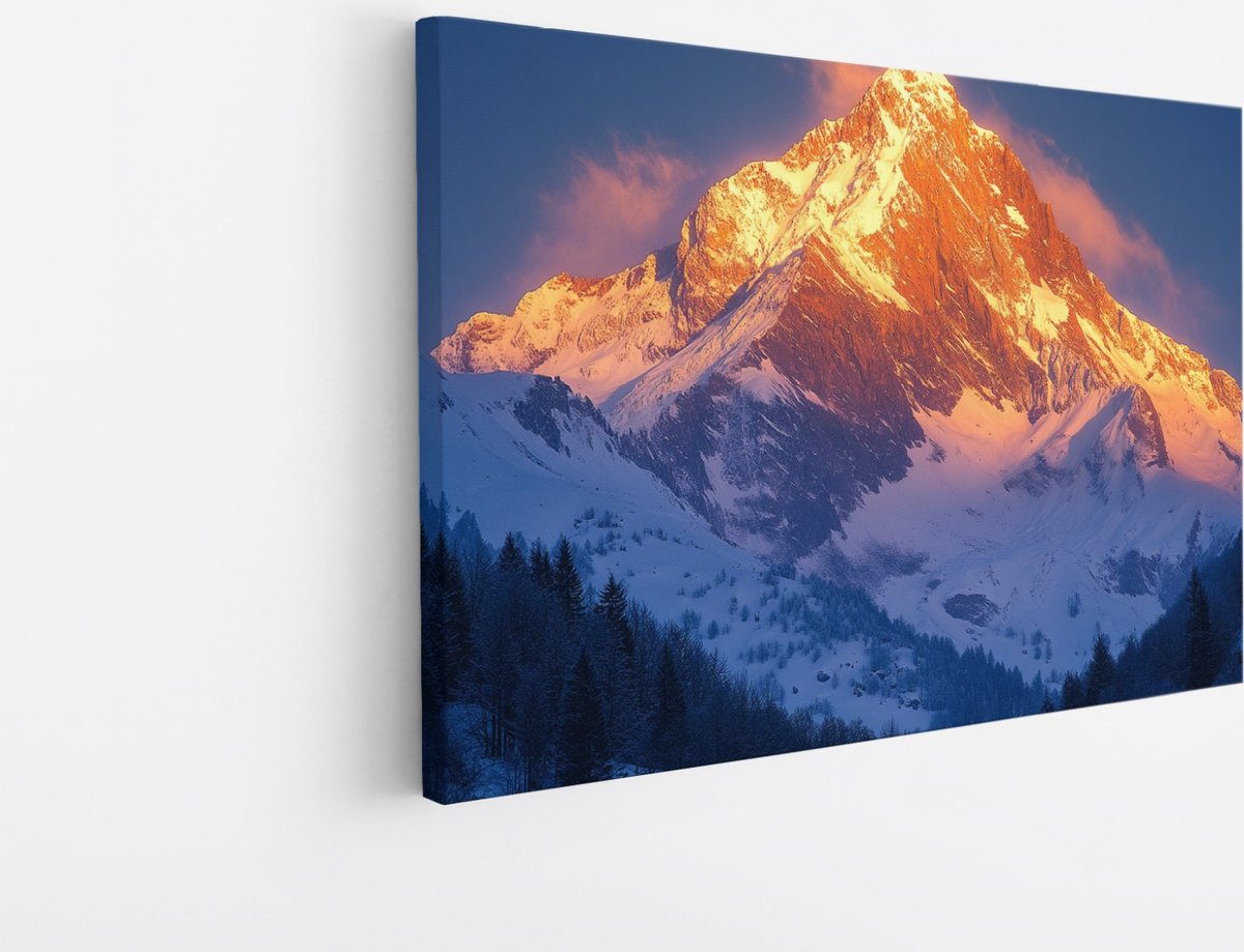 Saammp Canvas Schilderij - Bergtop in de zon - Natuur - Landschap - 40x30 - Foto op canvas - Wanddecoratie - Muurdecoratie Woonkamer - Slaapkamer decoratie - Canvas Print Multicolor