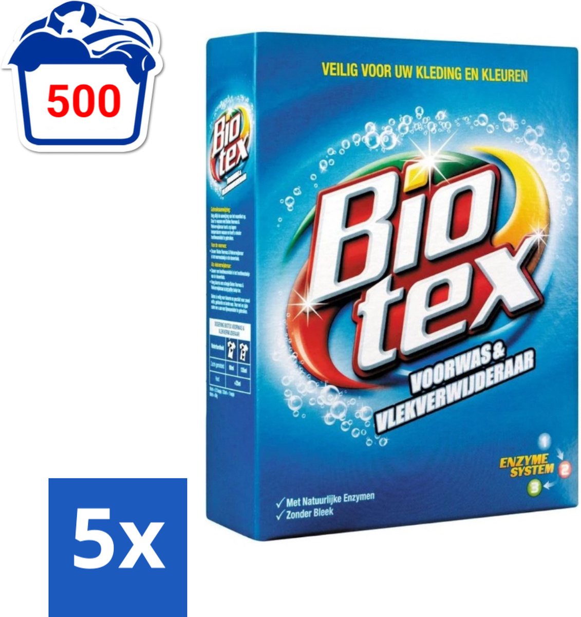 5 x Biotex - Voorwas & Waskrachtversterker - Waspoeder - Witte en Gekleurde Was - 80 Wasbeurten - Waspoeder - Voorwas - Waskrachtversterker - Wasmiddel - Enzymen