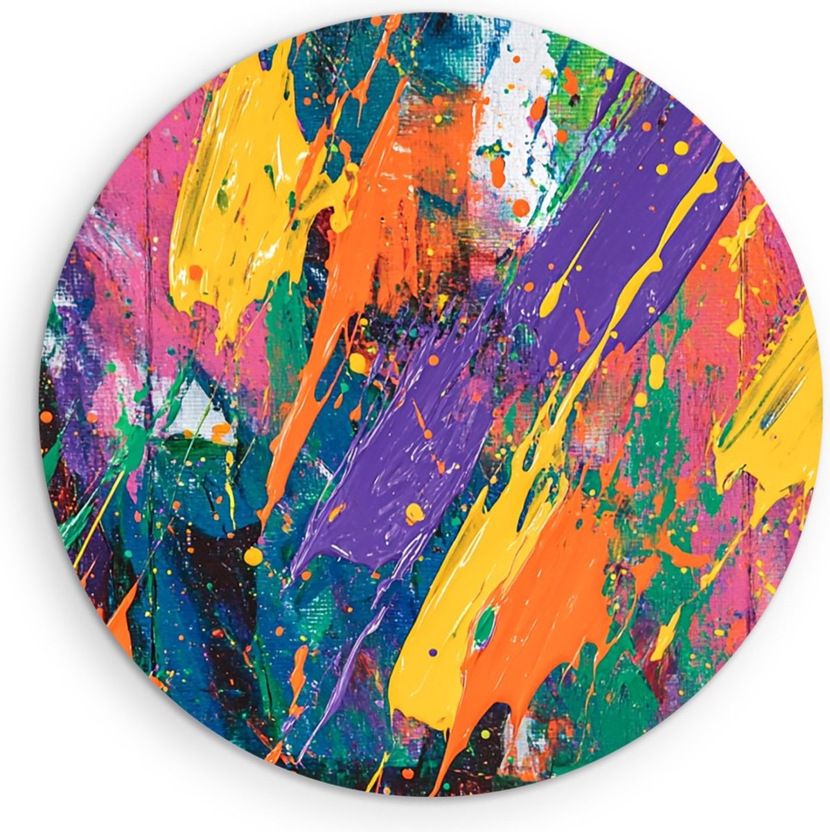 Saammp Forex Muurcirkel - Kleurrijke penseelstreken - Abstract kunstwerk - Ø 80 - Wandcirkel - Wanddecoratie Cirkel - Muurdecoratie Woonkamer - Slaapkamer decoratie - Rond Schilderij