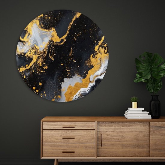 Saammp Forex Wall Circle - Liquide - Zwart - Oeuvre Abstraite - Ø 80 - Cercle Mural - Cercle Décoration murale Murale - Décoration murale Murale Salon - Décoration Chambre - Peinture Ronde