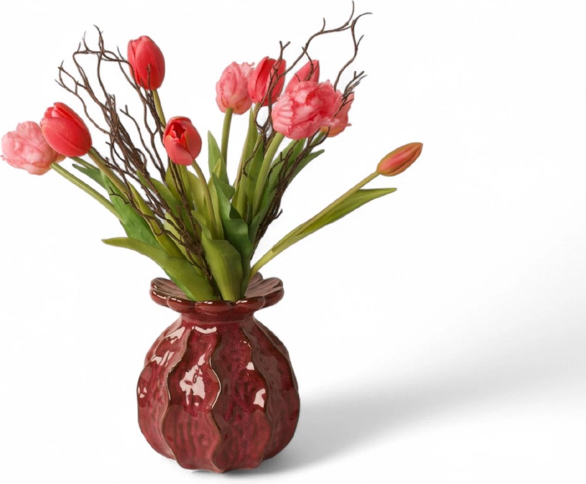 Winq TulpenBoeket Rood en Fuchsia-kunstbloemen-zijden bloemen-tulpen-excl. vaas roodfuchsia