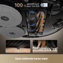 Robotstofzuiger met Dual Flex Arm Technology en HyperStream Detangling DuoBrush, voorkomt klitten van haren.
