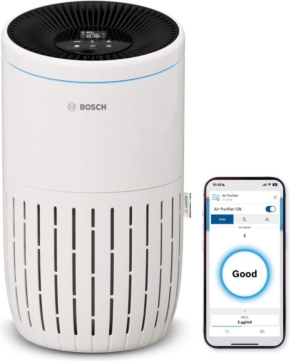 Bosch Air 4000i App-Gestuurde Luchtzuiveraar - Schone Lucht voor Grote Ruimtes