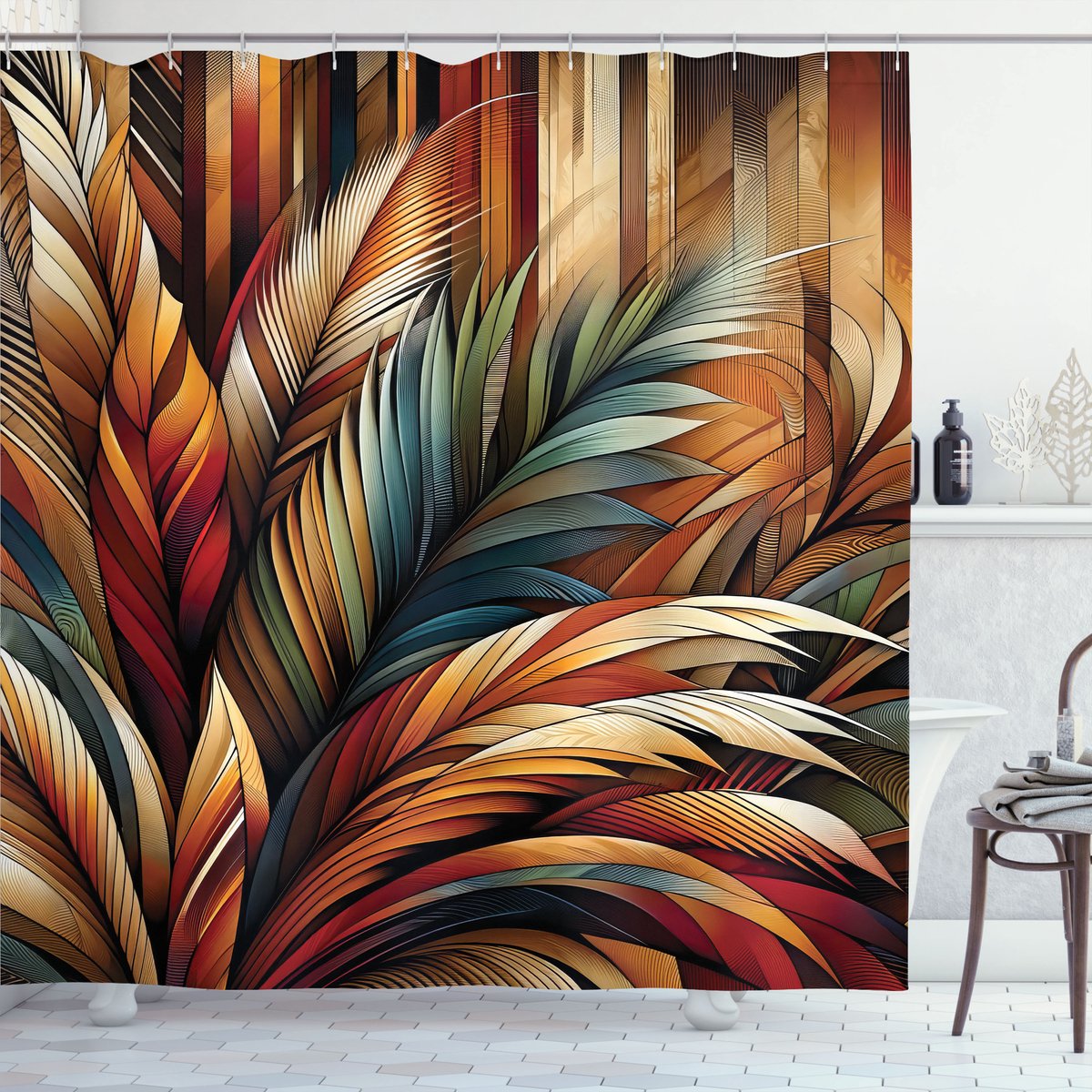 New Bed Esthetisch Boho rustiek gedurfde bladeren Douchegordijn Badkamer Decor Set met Haakjes, 180 cm B 200 cm L