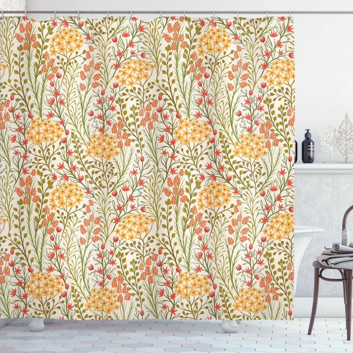 New Bed Bloem Oude vintage klimop en seringen Douchegordijn Badkamer Decor Set met Haakjes, 180 cm B x 200 cm L