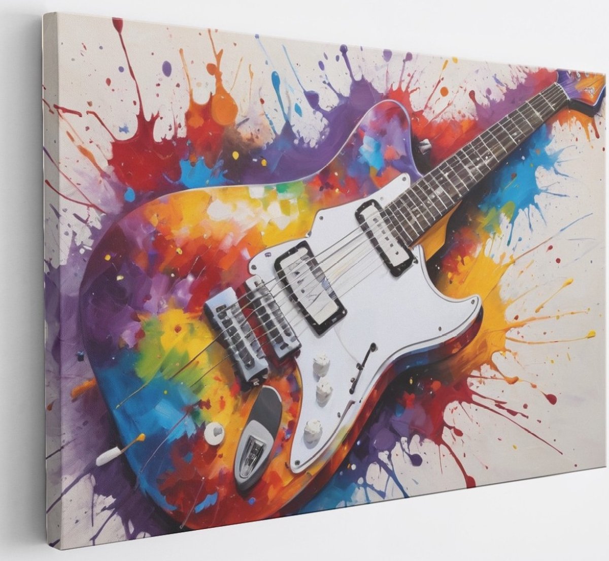 Saammp Canvas Schilderij - Kleurrijke Gitaar - Muziek - Abstract - 60x40 - Foto op canvas - Wanddecoratie - Muurdecoratie Woonkamer - Slaapkamer decoratie - Canvas Print Multicolor