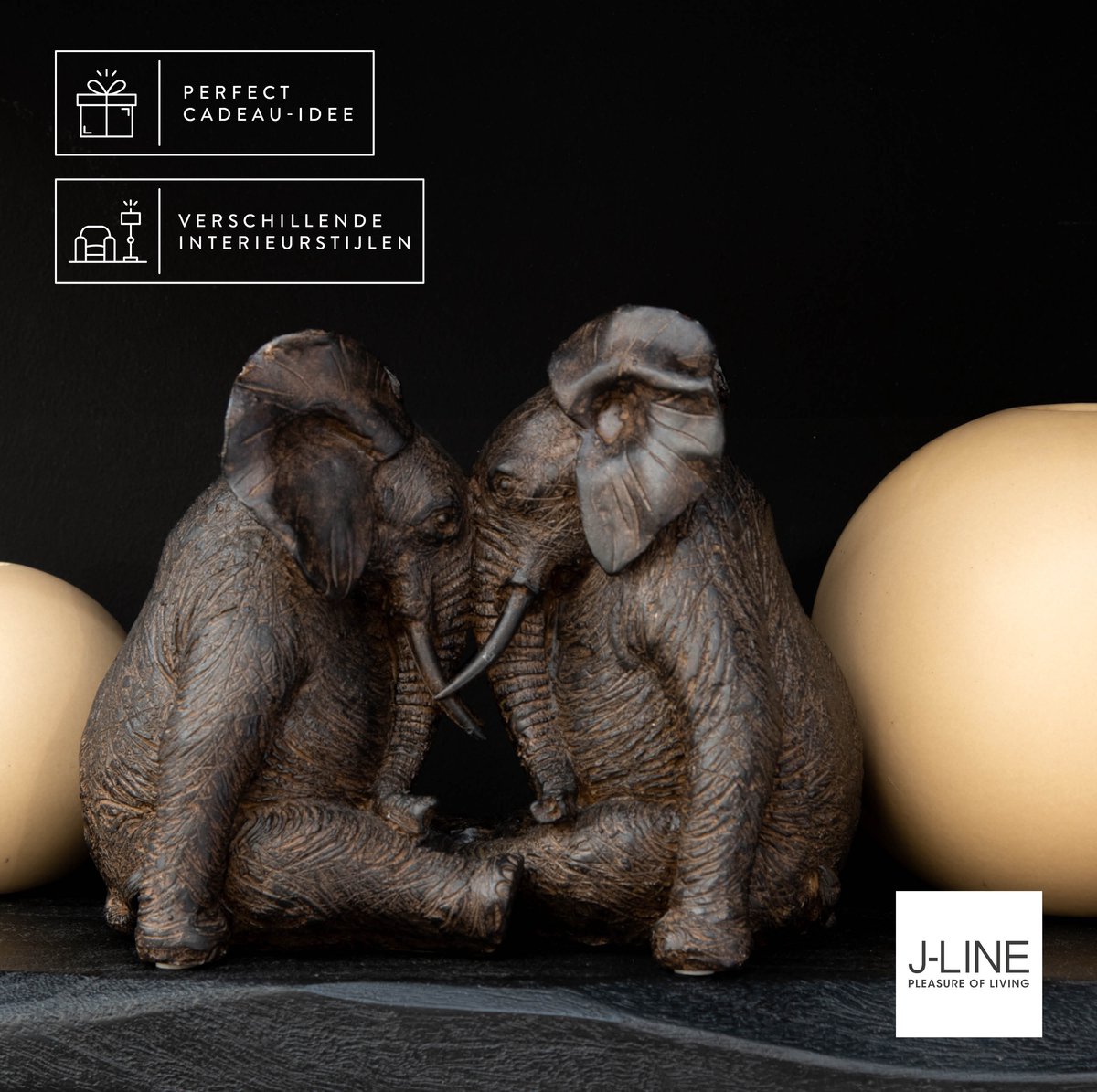 J-Line Olifant Koppel decoratie - polyresin - donkerbruin J-Line Olifant Koppel decoratie - polyresin - donkerbruin