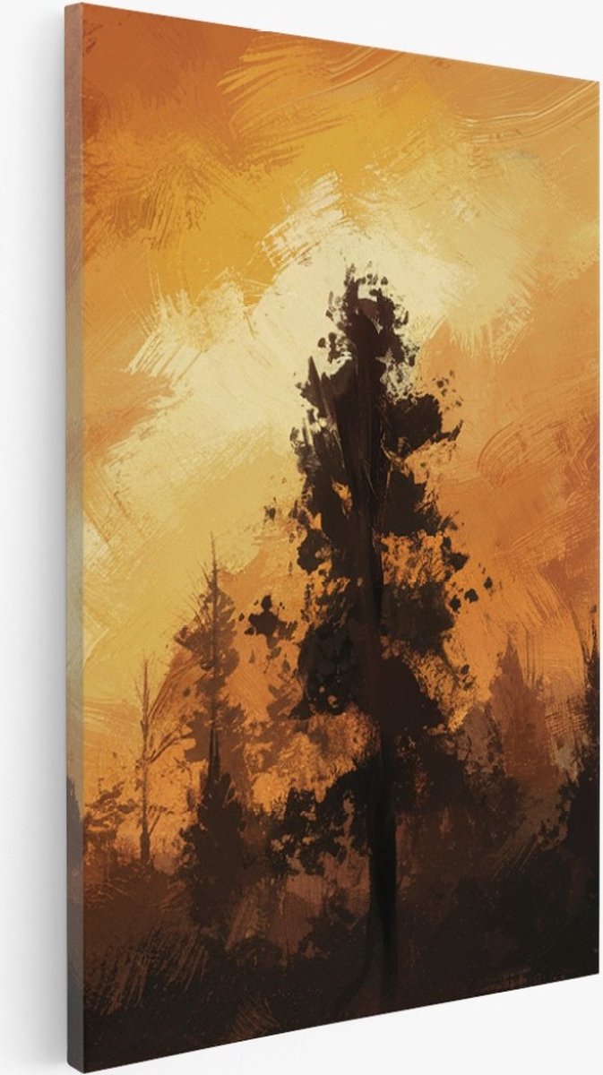 Saammp Canvas Schilderij - Oranje- Bomen - Abstract - Landschap - Natuur - 40x60 - Foto op canvas - Wanddecoratie - Muurdecoratie Woonkamer - Slaapkamer decoratie - Canvas Print Multicolor