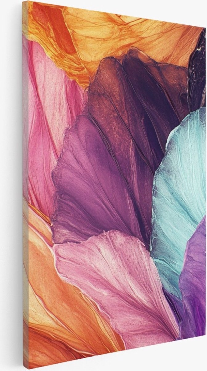 Saammp Canvas Schilderij - Blad vormig - Abstract kunstwerk - 100x150 - Foto op canvas - Wanddecoratie - Muurdecoratie Woonkamer - Slaapkamer decoratie - Canvas Print Multicolor
