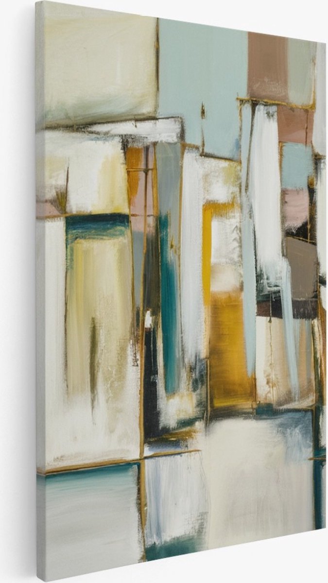 Saammp Canvas Schilderij - Gekleurde blokken - Abstract - 60x90 - Foto op canvas - Wanddecoratie - Muurdecoratie Woonkamer - Slaapkamer decoratie - Canvas Print Multicolor
