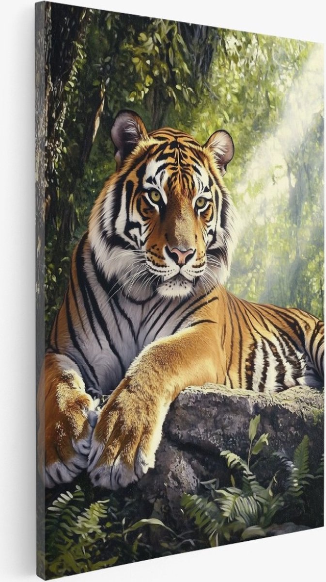 Saammp Canvas Schilderij - Tijger in zonneschijn - Dieren - Natuur - 40x60 - Foto op canvas - Wanddecoratie - Muurdecoratie Woonkamer - Slaapkamer decoratie - Canvas Print Multicolor