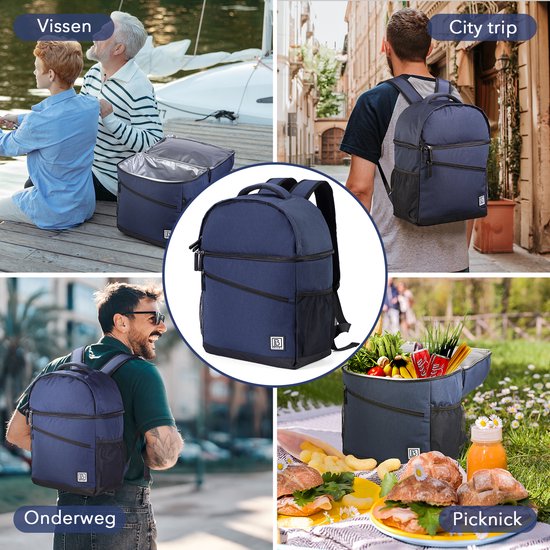 Brisby 4 Laags Geïsoleerde Koeltas Rugzak - 25 Liter - Met handige vakken voor Bestek en Essentials - Waterafstotend Materiaal - Blauw / 25 Liter - Blauw van Brisby — afbeelding 4