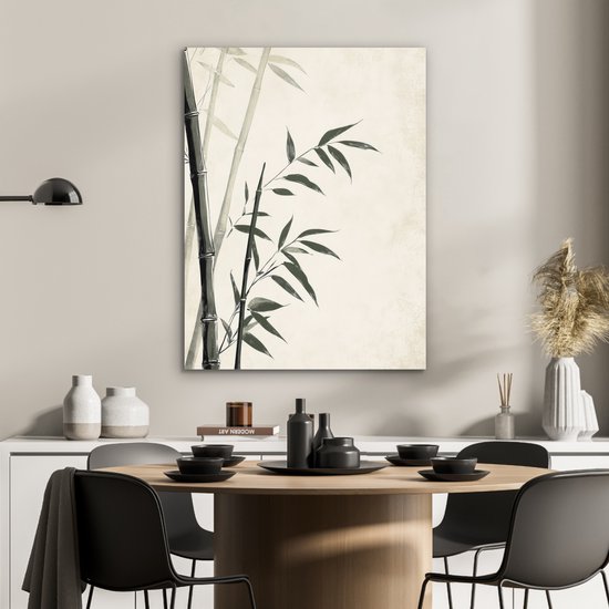 Aluminium schilderij 60x80 cm - Wanddecoratie metaal - Japandi - Bamboe - Beige - Metalen muurdecoratie woonkamer - Decoratie industrieel - Foto op dibond - Industriële accessoires slaapkamer