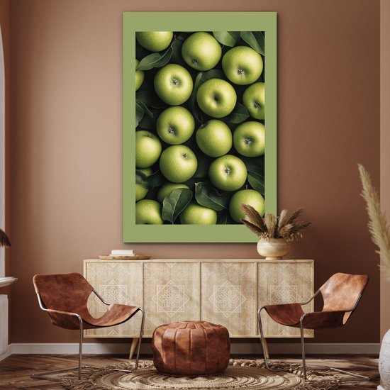 Aluminium schilderij 120x180 cm - Wanddecoratie metaal - Appels - Groen - bladeren - Metalen muurdecoratie woonkamer - Decoratie industrieel - Foto op dibond - Industriële accessoires slaapkamer