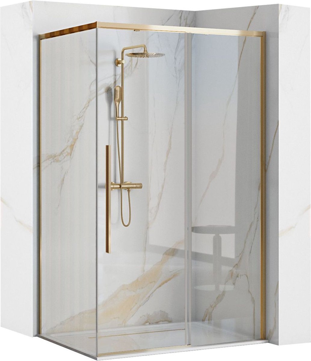 Rea Solar Gold 80X100 + Douchebak Savoy White - 195 cm - Douchecabine - Rechthoek - Goud