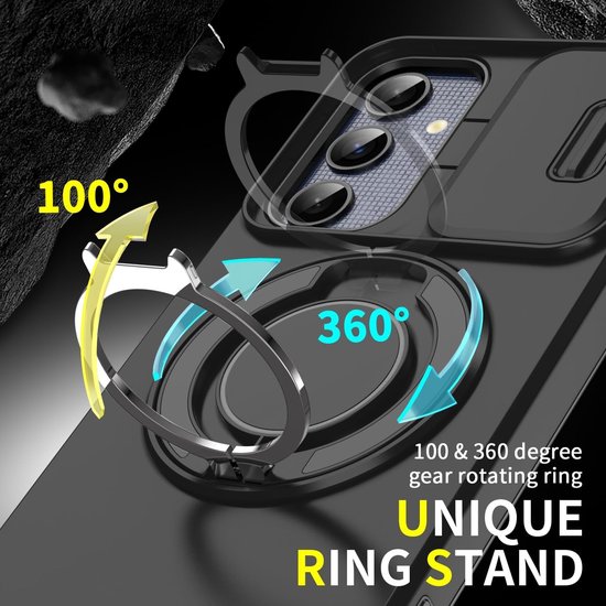 Coque compatible avec Samsung Galaxy A16, coque arrière en or rose avec support à Ring rotatif et protection de l'appareil photo