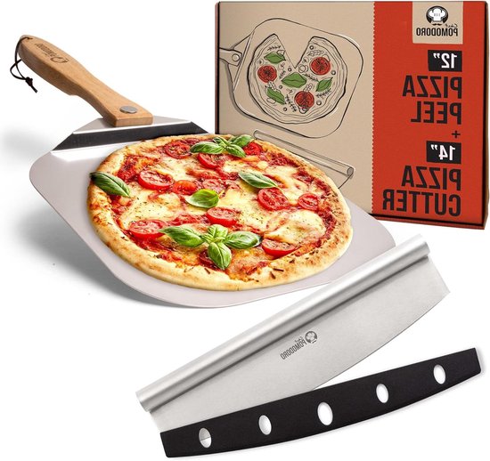 Pizza Bundle - Pizzaschop en Roestvrijstalen Tuimelaar - 2 stuks - Aluminium en Hout