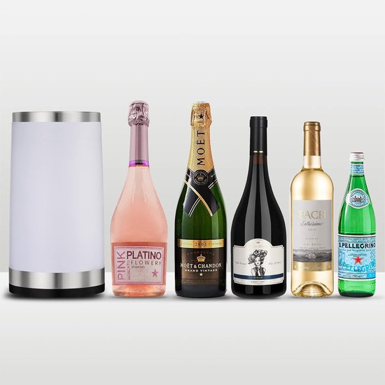 NEWTRY Wijnkoeler elektrisch, snelle afkoeling, voor 750 ml enkele flessen wijn champagne, met auto-datakabel, wijnliefhebbers voor proeverij bij constant lage temperatuur