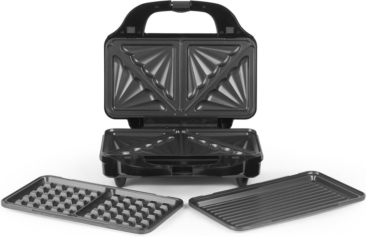 3-in-1 Snack Maker voor Tosti's, Wafels en Panini's met Verwijderbare Platen en Automatische Temperatuurregeling